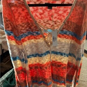 Colorful Striped Lace-Up Sweater